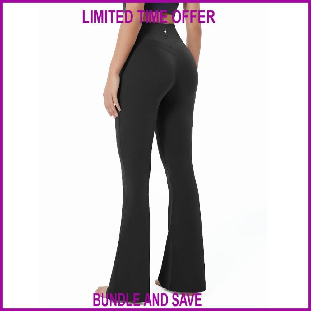 High-Waisted Flare Leggings Tummy Control Yoga Pants 80% Nylon 20% Spandex - Picture 1 of 8